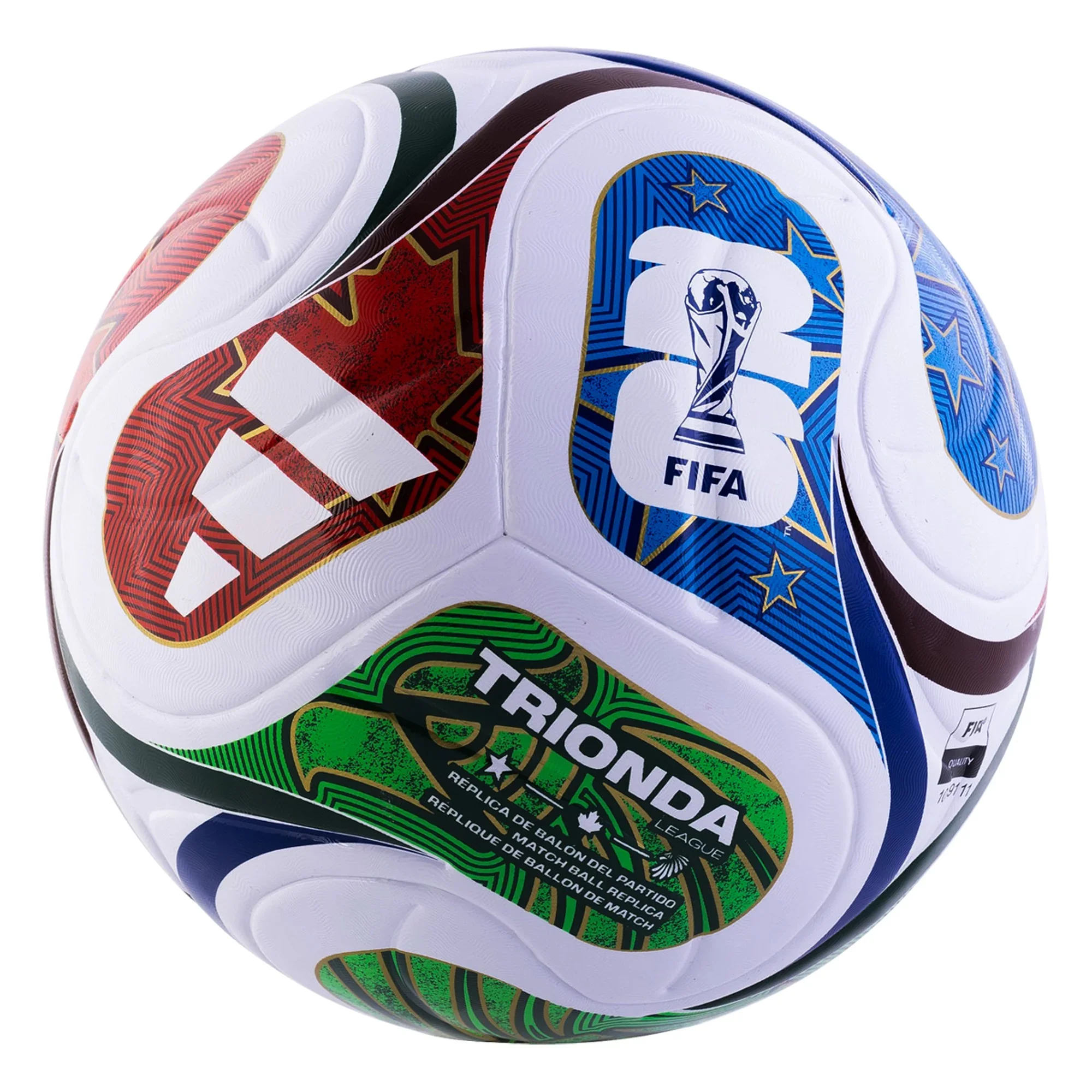 Adidas World Cup FIFA 2026 Trionda League Soccer Ball- White/Blue/Green/Red - Size 4