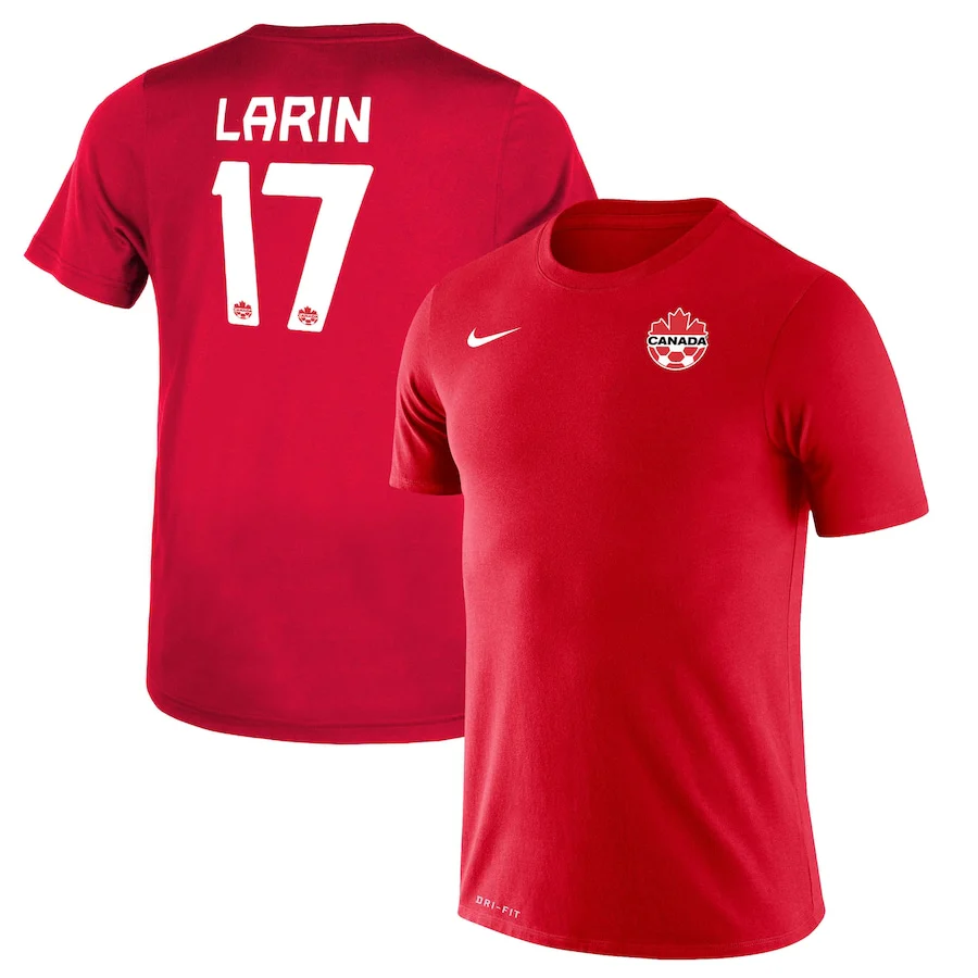 Cyle Larin #17 Canada Soccer National Team Nike Name & Number T-Shirt - Red - Image 2