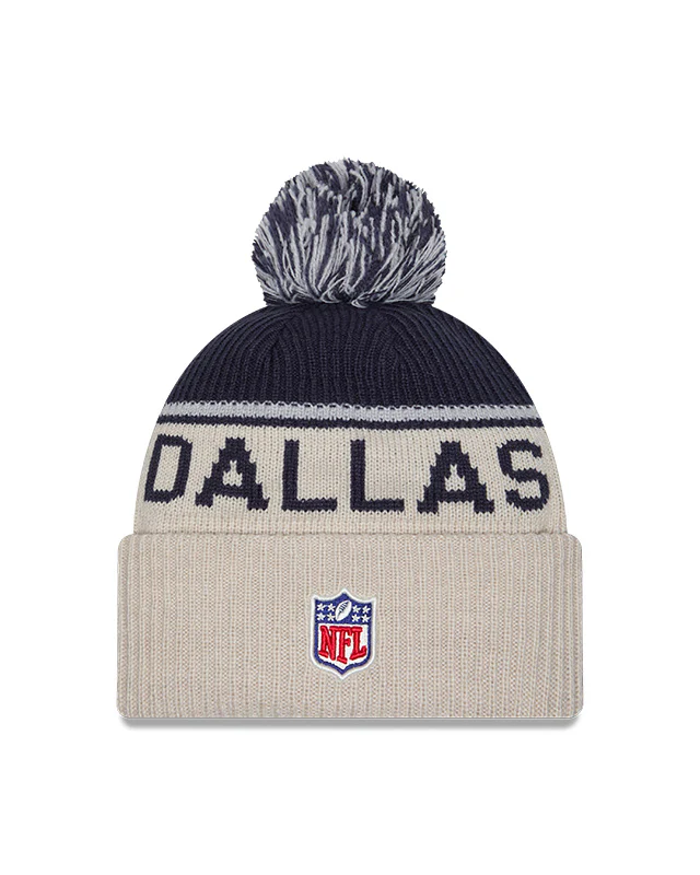 Dallas Cowboys 2024 New Era NFL Sideline Historic Cuffed Pom Knit - Cream - Image 2