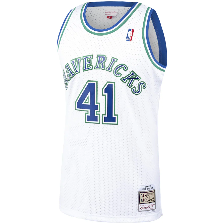 Dirk Nowitzki #41 Dallas Mavericks Mitchell & Ness 1998-99 Hardwood Classic Swingman Jersey - White - Image 2