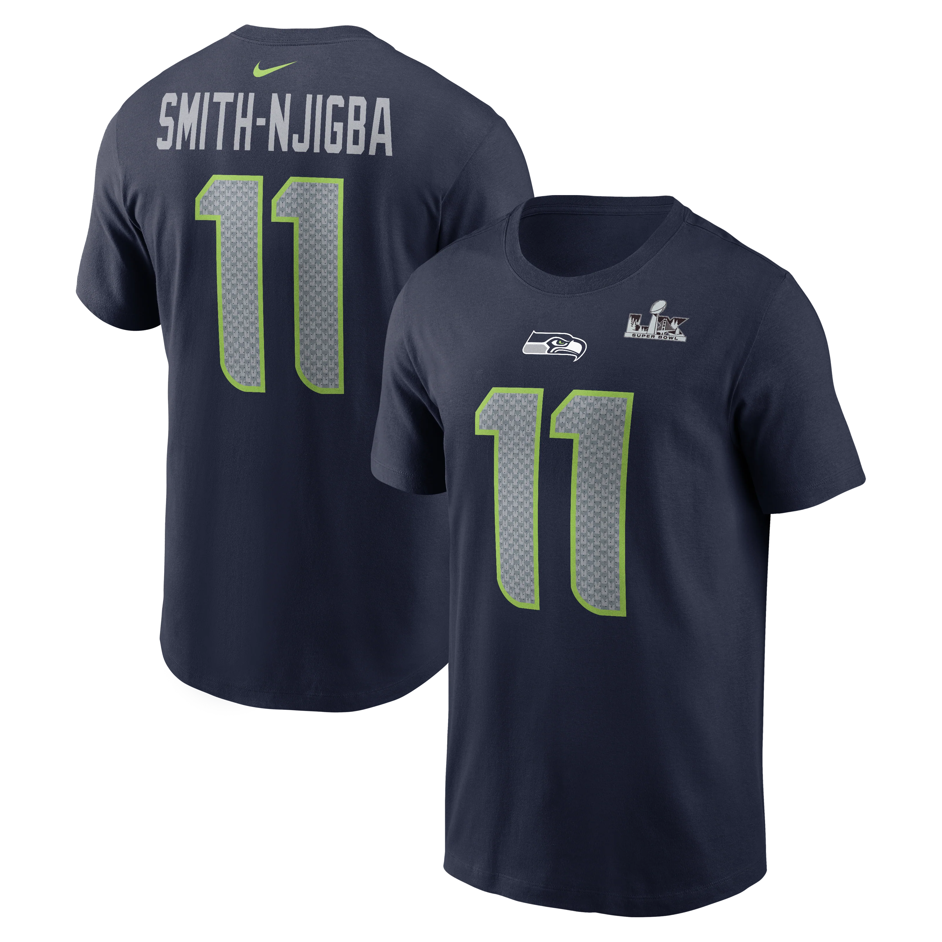Jaxon Smith-Njigba #11 Seattle Seahawks Nike Super Bowl Bound - Name & Number Navy T-Shirt