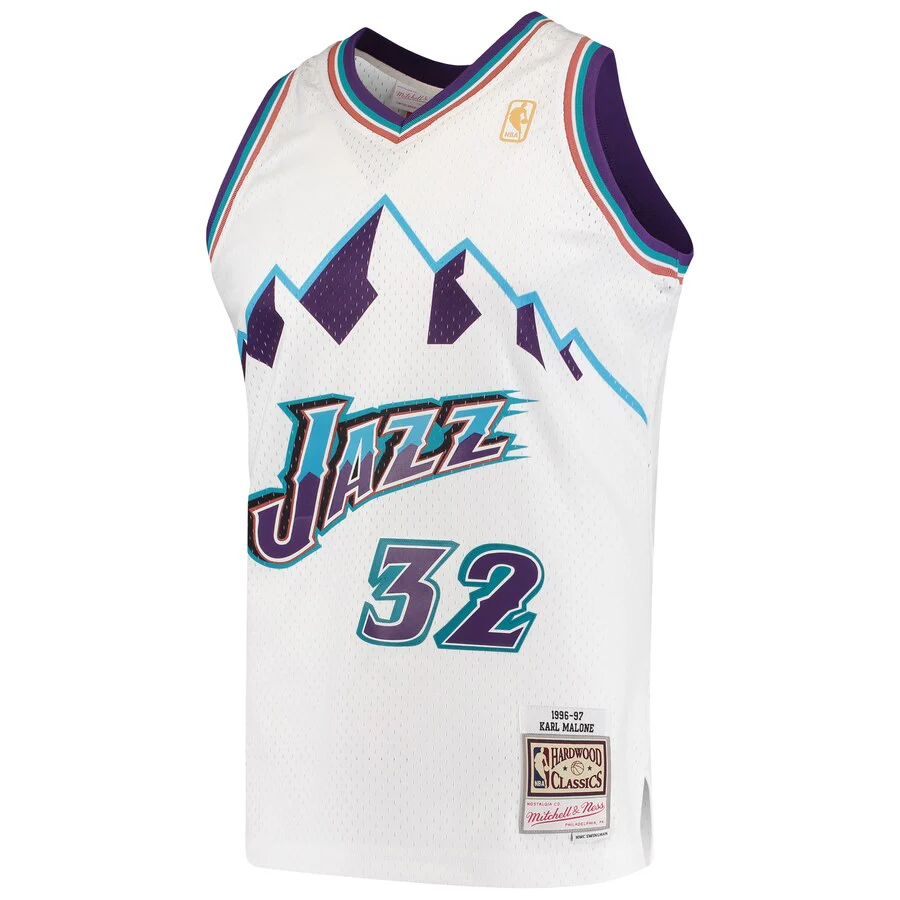 Karl Malone #32 Utah Jazz Mitchell & Ness 1996-97 Hardwood Classic Swingman Jersey - White - Image 2