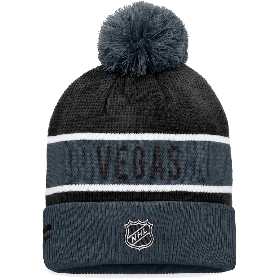 Las Vegas Golden Knights Fanatics Branded Grey/Black 2022 NHL Draft - Authentic Pro Cuffed Knit Toque with Pom - Image 2