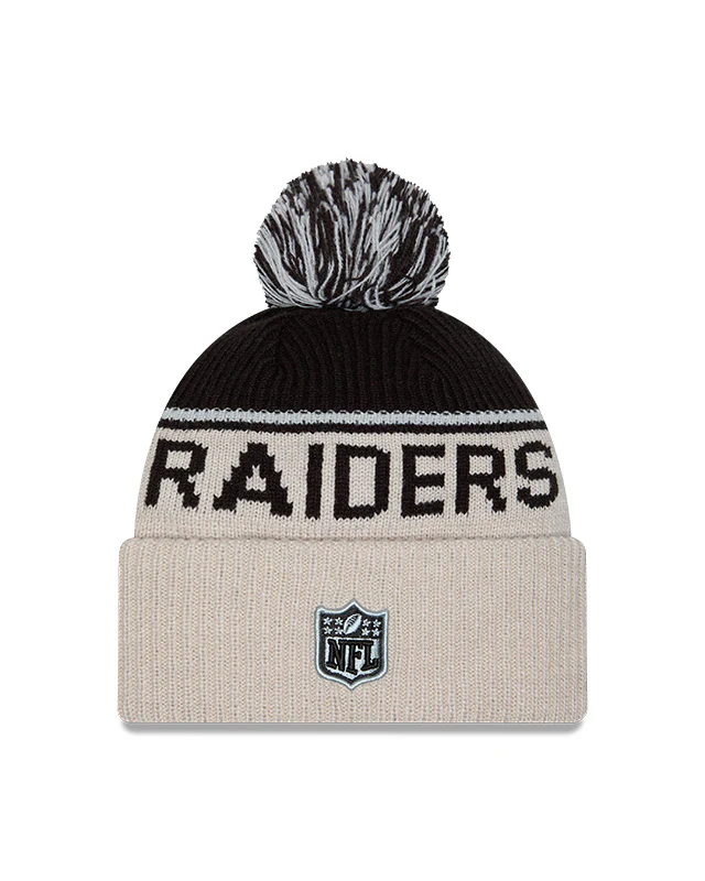 Las Vegas Raiders 2024 New Era NFL Sideline Historic Cuffed Pom Knit - Cream - Image 2
