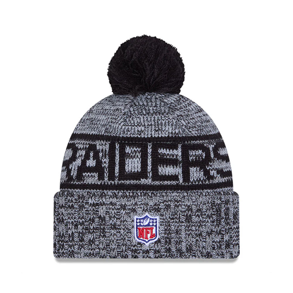Las Vegas Raiders New Era 2025 Sideline Cold Weather Cuffed Knit Hat with Pom - Image 3