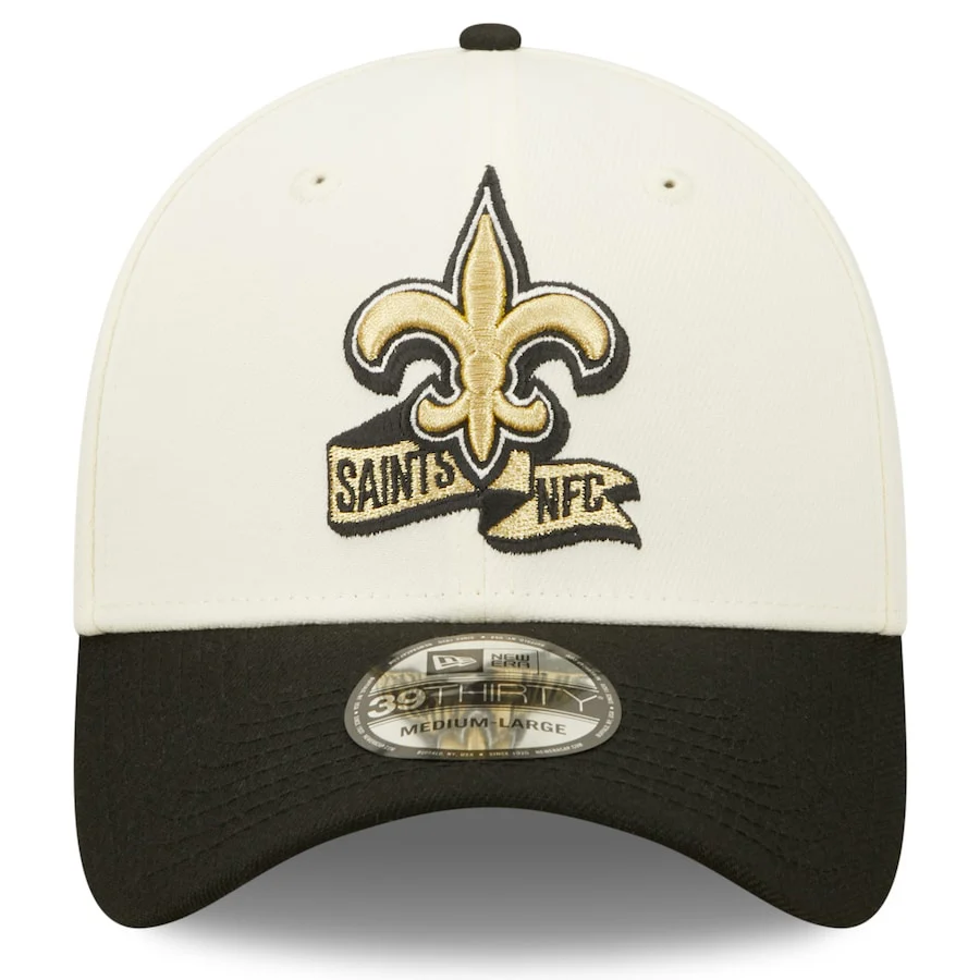 New Orleans Saints 2022 Sideline New Era Cream/Black - 39THIRTY 2-Tone Flex Hat