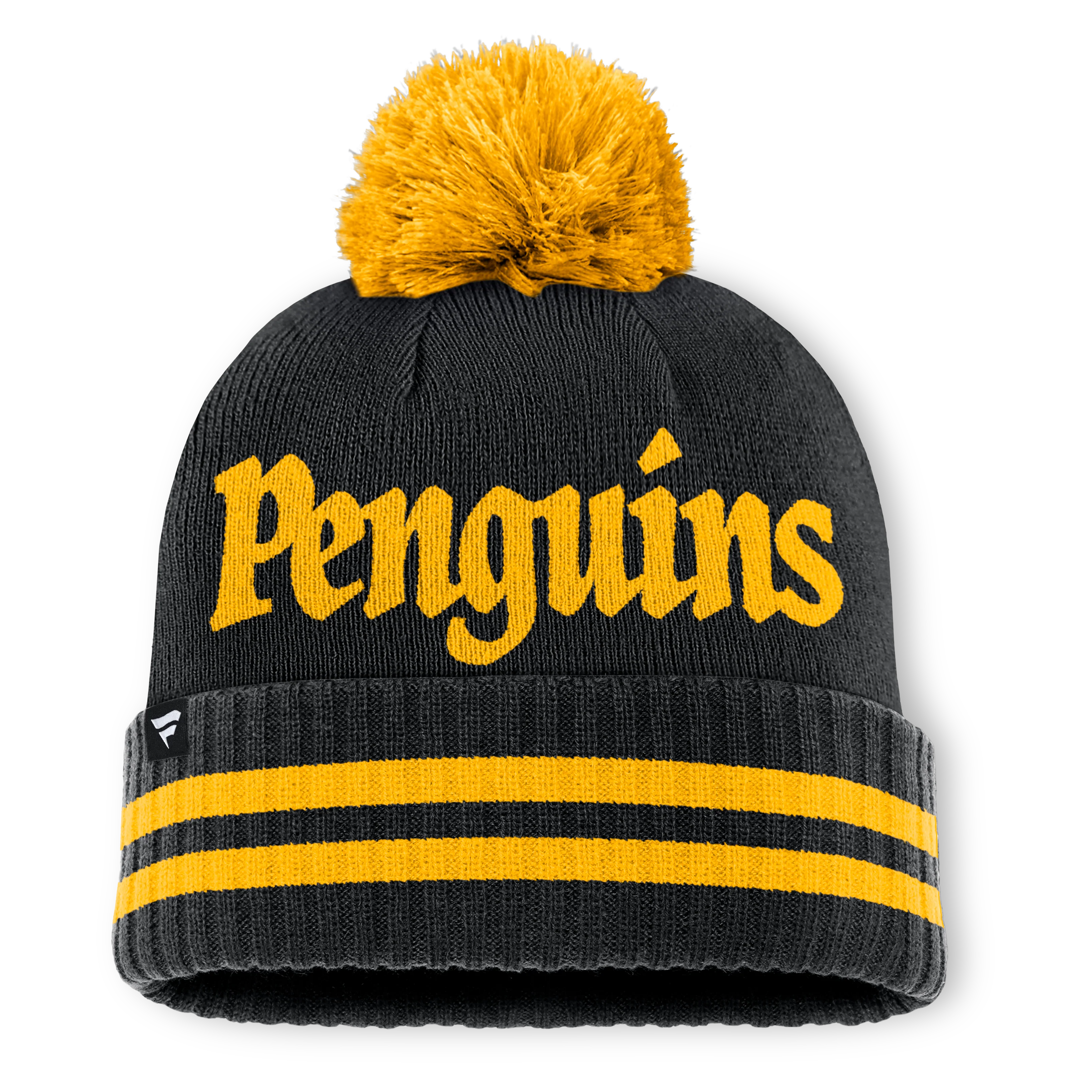 Pittsburgh Penguins Fanatics Heritage Blind Side Cuff Knit Toque with Pom - Black/Yellow - Image 2