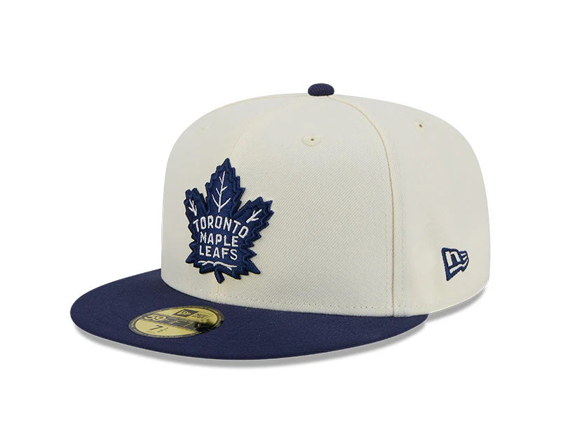 Toronto Maple Leafs New Era Basic Chrome 2-tone 59FIFTY Fitted Hat - Cream/Navy - Image 2