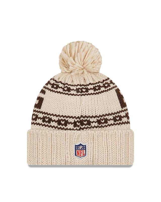 Women's Cleveland Browns New Era 2021 NFL Sideline Pom Cuffed Knit Hat - Natural - Image 2