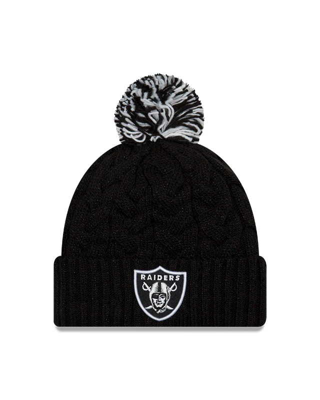 Women's Las Vegas Raiders New Era Cozy Cable Laser Cuff Pom Knit Toque