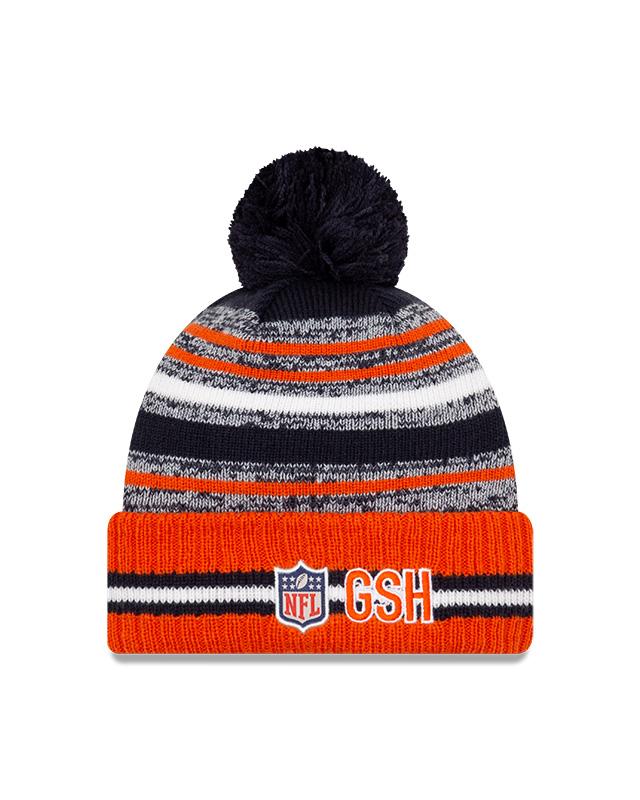 Youth Chicago Bears C Logo New Era 2021 NFL Sideline - Sport Official Pom Cuffed Knit Hat - Orange/Navy - Image 2