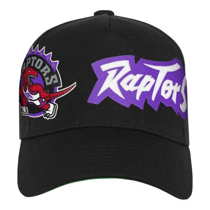 Youth Mitchell & Ness Black Toronto Raptors Busted Logo Wordmark Wrap-Around Pro Pinch Adjustable Hat - Image 4