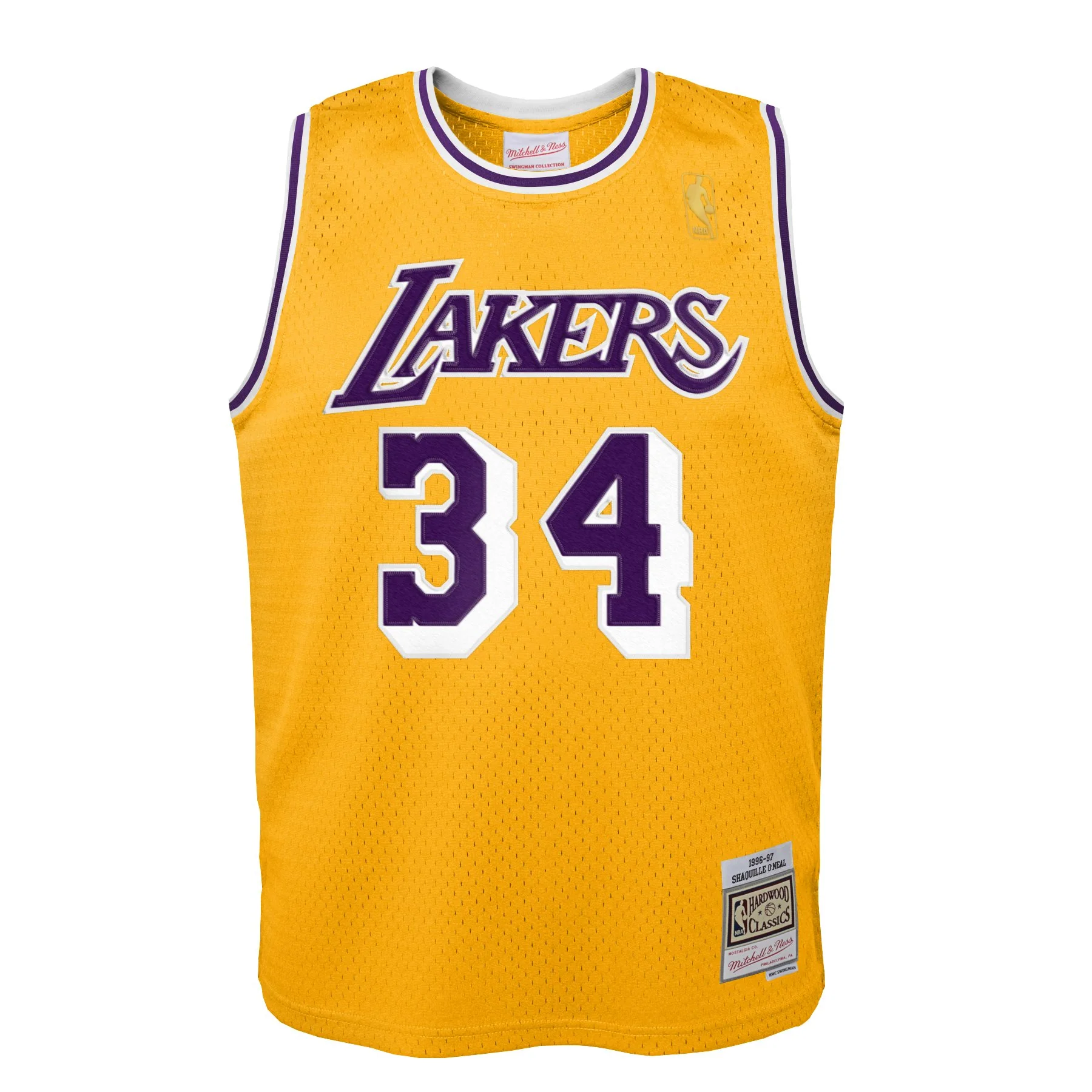 Youth Shaquille O'Neal #34 Los Angeles Lakers Mitchell and Ness 1996-97 Hardwood Classic Swingman Jersey - Gold - Image 2