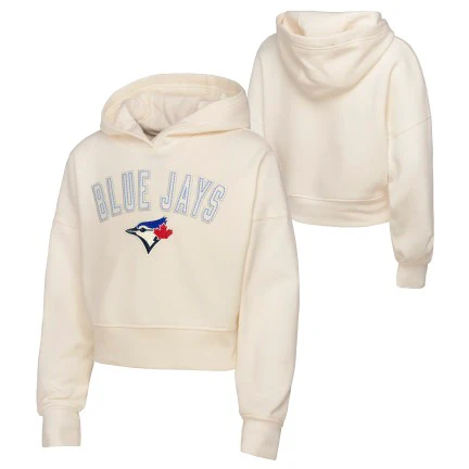 Youth Toronto Blue Jays Pullover Girls Cropped Hoodie - Cream/Blue