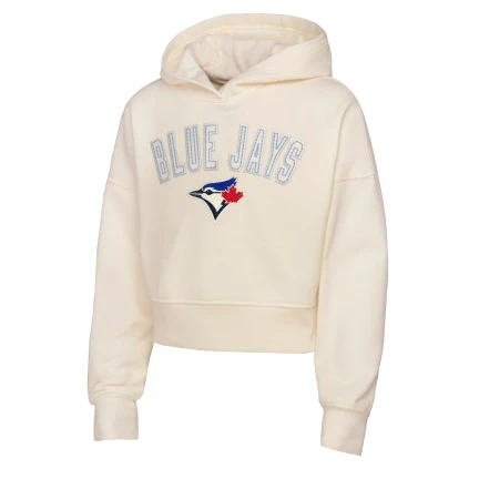 Youth Toronto Blue Jays Pullover Girls Cropped Hoodie - Cream/Blue - Image 2