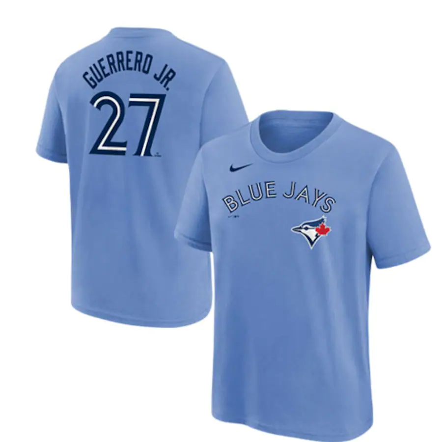 Youth Toronto Blue Jays Vladimir Guerrero Jr. Nike Powder Blue Horizon Name and Number T-Shirt