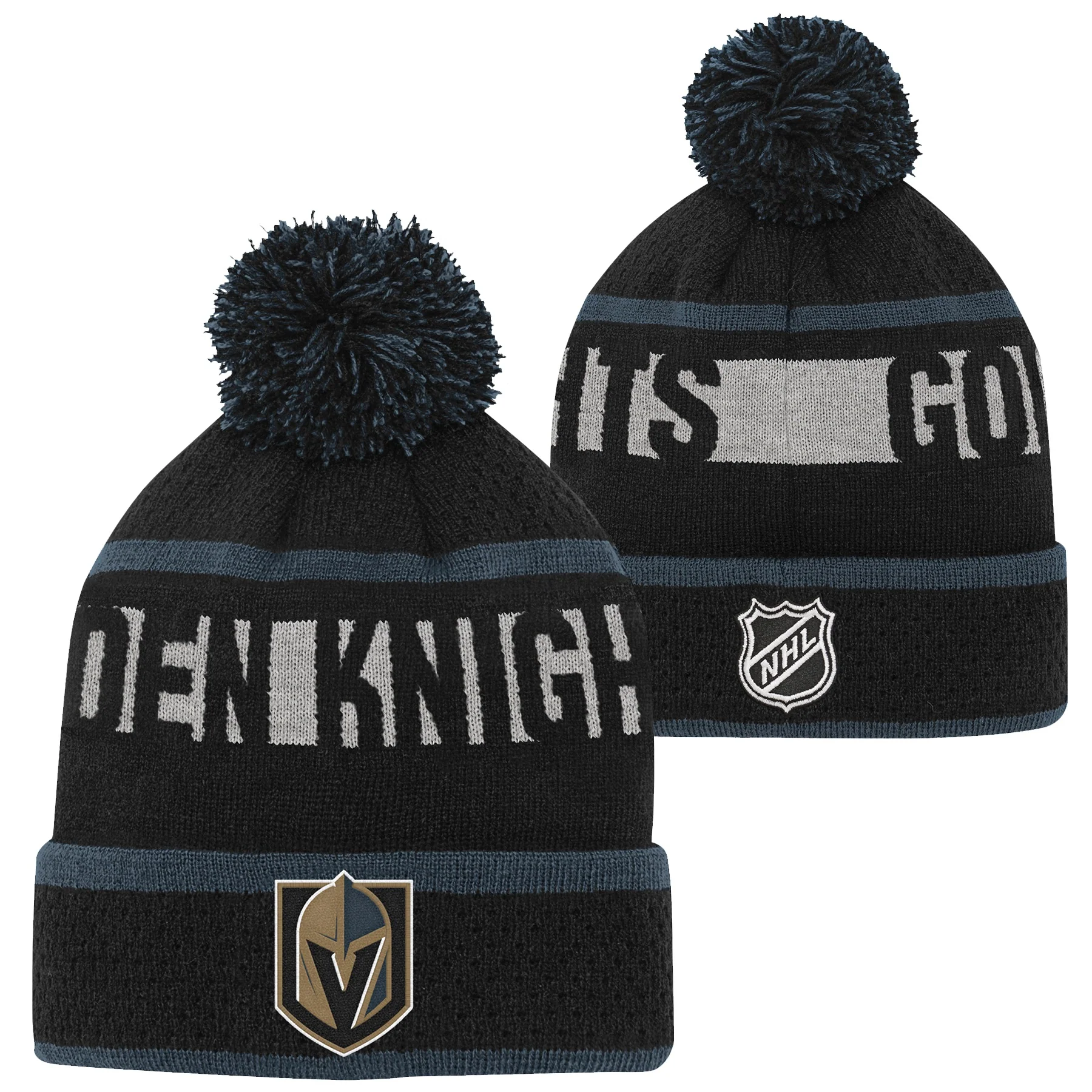 Youth Vegas Knights Black Breakaway Cuffed Knit Hat with Pom